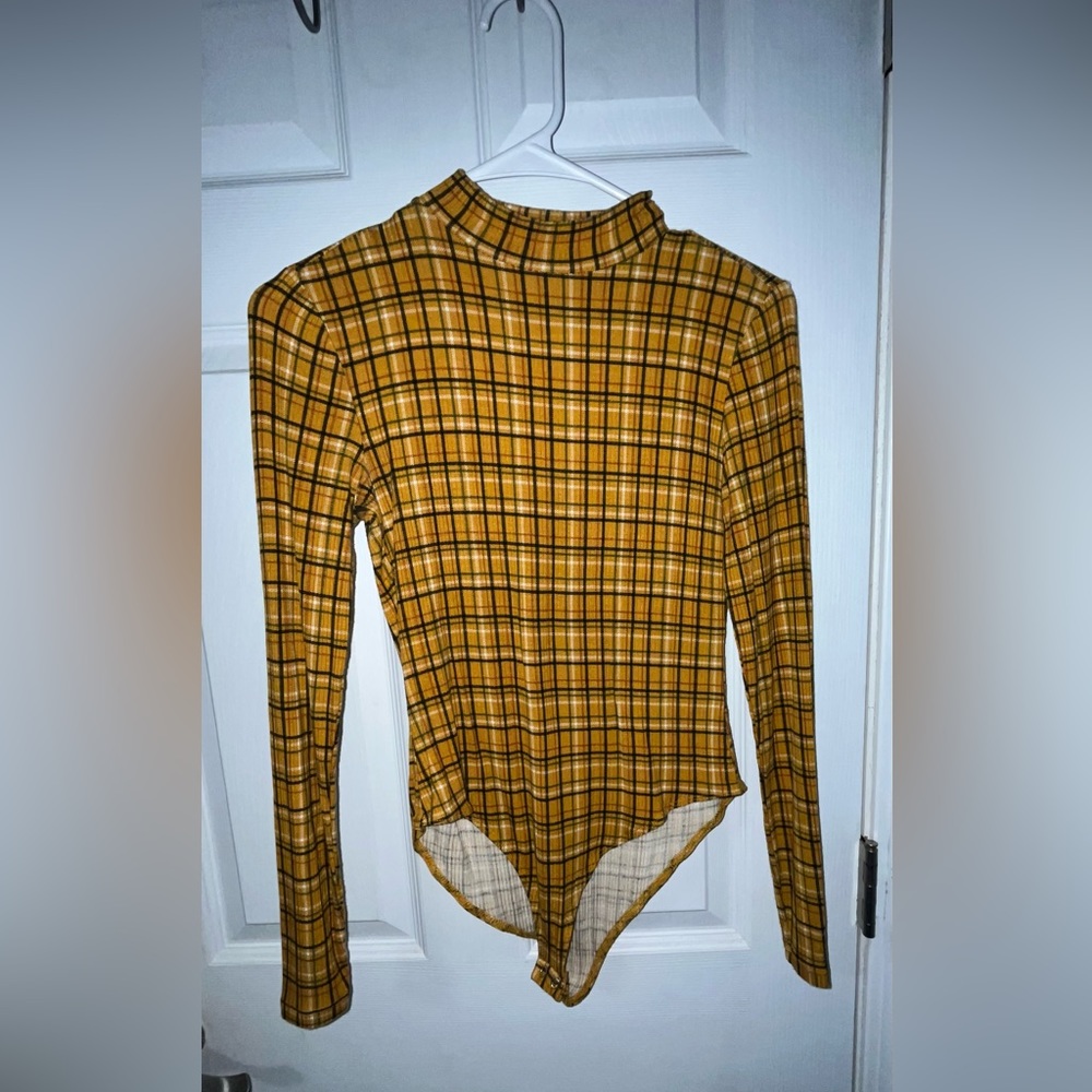 Yellow Plaid Longsleeve Turtleneck Bodysuit